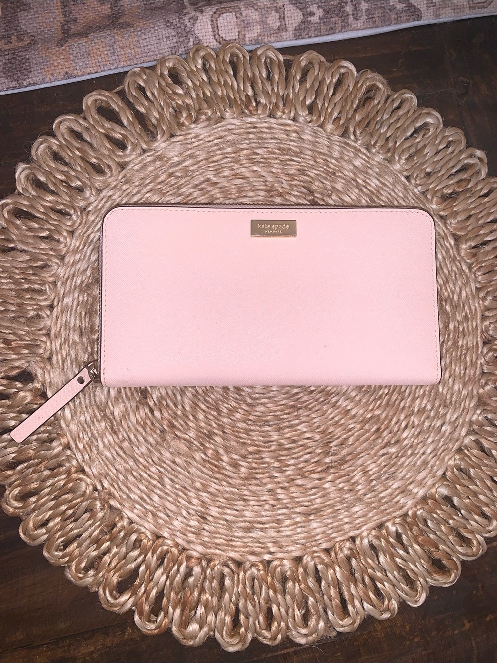 kate spade Newbury Lane Neda Light Pink Zip-Around Wallet with Gold Plaque